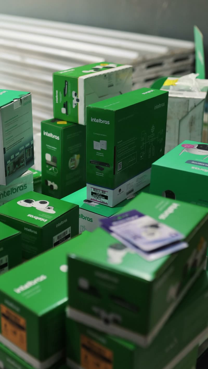 Expositor de câmeras e produtos Intelbras na loja da Eletronorte